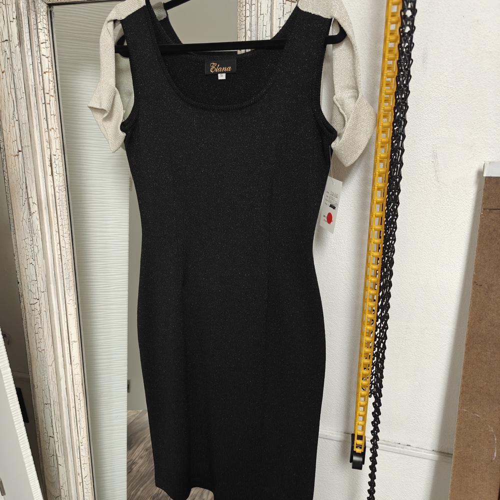 Elan Black Midi Dress with Glitter Detail